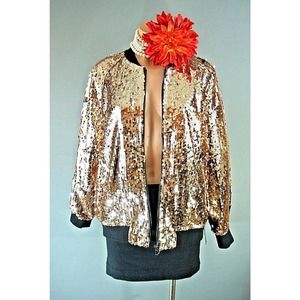 Bagatelle Sequin Bomber Jacket S Beaded Metalic ROSE GOLD Jeweled NEW Metallic